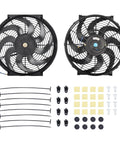 Slick 14 Inch Electric Radiator Cooling Fan Mount Kit With Beefy Brackets And Secure Tie Straps For Your Rig That Takes Out Summer Heat Like A Champion, featuring two fans and mounting hardware.