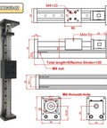 Beefy 42mm Wide CNC Slide Table With SFU1204 1605 1610 Linear Guides, Monorail XYZ Axis Ball Screw Slider For Precise CNC Motion And DIY Machining Projects For High Precision Metalworking, Woodworking, And Prototyping Applications. Technical drawing of 42mm CNC slide table with ball screw and linear guide dimensions.
