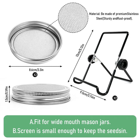 Straight Up Premium 304 Stainless Steel Sprouting Lid For Mason Jars with mesh, ideal for germination and growing seeds.