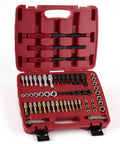 Pro Grade Thread Repair Kit For Home Or Garage Includes Taps Dies Thread Files And Gauges To Clean Rethread And Restore UNC UNF And Metric Threads In Common Sizes Like One Fourth Three Eighths Five Sixteenths One Half Five Eighths And Nine Sixteenths on display.