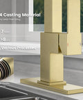 Close-up of APPASO Gold Kitchen Faucet with Pull Down Kitchen Faucets showcasing 304 casting material for durability.