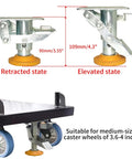 Floor Lock For Carts With Brake Function And Height Adjustable Load Lock Manganese Steel Cart Stopper with dimensions and install view