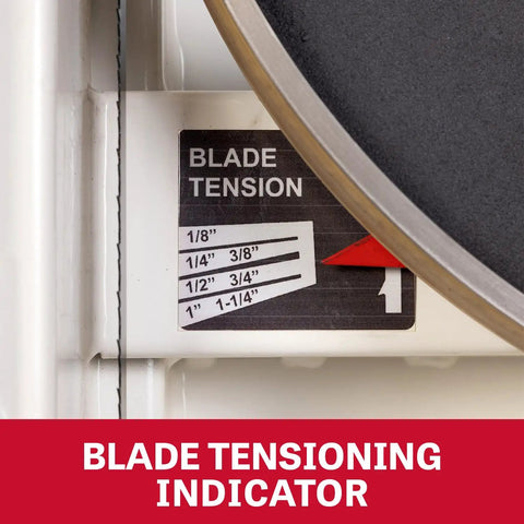 Blade tensioning indicator on 18-Inch Woodworking Band Saw Pro Grade 3 HP 230V 1PH With 16-Inch Resaw Capacity.