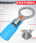 Detailed view of 12 To 10 AWG Heat Shrink Ring Terminals Kit 50 Pcs Copper Battery Cable Lugs showcasing features and materials