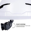 Close-up of Type 2 Non Vented Full Brim Hard Hat With Chin Strap Class E Protection Up To 20kV, showing pivot system.