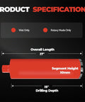 Diamond core drill bit for concrete, 2-inch diameter, red body with roof-top segments; wet-only use.