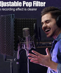 Pro Grade Microphone Isolation Shield With Beefy Tripod Stand And Pop Filter For Crisp Vocals That Banish Reverb and Straight Up Transform Your Recording Space with adjustable pop filter.