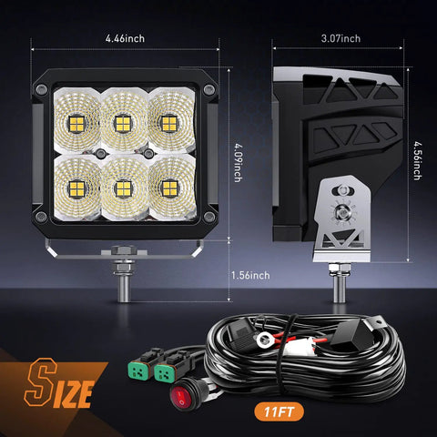 2 Pack 4 Inch LED Pod Lights 120W Each 13500LM Beast Bright Flood Beam 120 Degree with wiring and DT connector