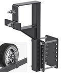 Rugged Bolt On Spare Tire Carrier For 15 And 16 Inch Wheels, Steel Mount Bracket For Trailers with tire and bracket detail