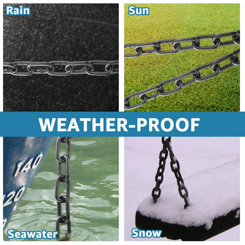 26.2 Ft Black Chain Link Heavy Duty 3 Sixteenth Inch Carbon Steel Hanging Chain Kit in various weather conditions.