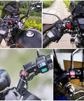 Collage of Universal 12V DC Motorcycle Handlebar Push Button On Off Switch With 18 Inch Wire 10A installed on various motorcycles