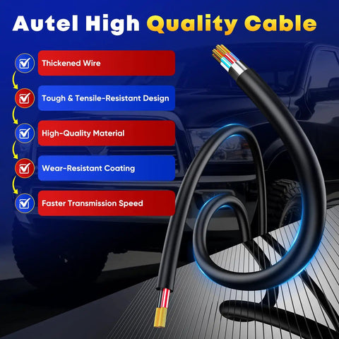 Gotta Have This OBD2 Diagnostic Tool Adapter For 2018 2020 Dodge Ram with quality cable highlights and Dodge Ram background