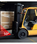 Wireless Forklift Camera System With Seven Inch Waterproof Monitor For Crisp Fork Tip Tracking In Tight Aisles To Keep Warehouse Operators Straight Up Safe And Running Like Clockwork Daily showing a forklift lifting a pallet.