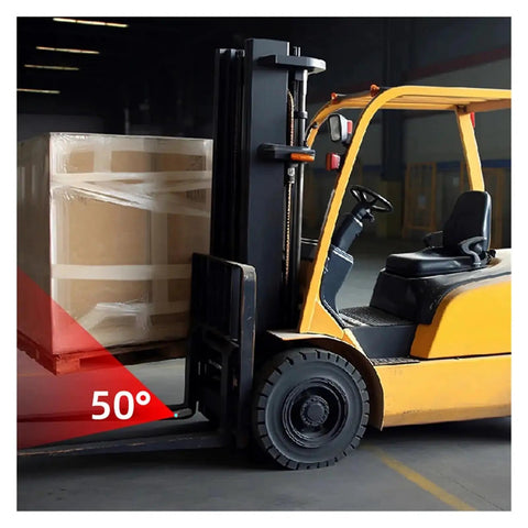 Wireless Forklift Camera System With Seven Inch Waterproof Monitor For Crisp Fork Tip Tracking In Tight Aisles To Keep Warehouse Operators Straight Up Safe And Running Like Clockwork Daily showing a forklift lifting a pallet.