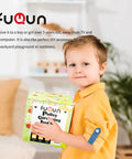 Child holding a FuQun Pulley Gardening Tool Set box, suitable for kids' outdoor play and learning.