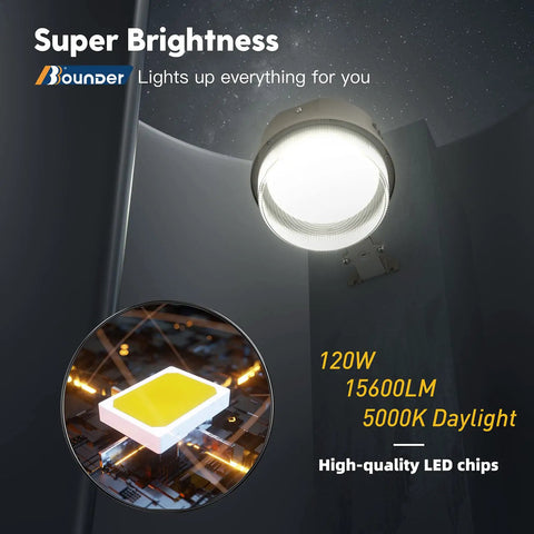 LED Barn Light 120W Dusk To Dawn Outdoor Flood Light With Photocell 15600LM 5000K Daylight Waterproof, lit view