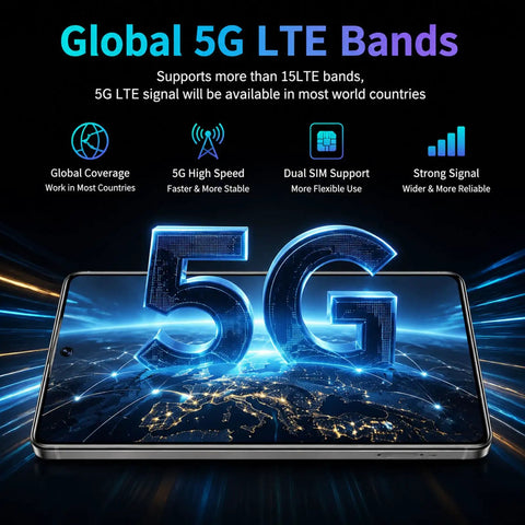 Unlocked 5G Smartphone With Built In Stylus Pen 6.99 Inch HD Plus Display showcasing global 5G LTE bands support and features.