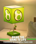 Green Yoshi Egg Night Light Lamp For Gamers on bedside table, Cozy Game Room Decor, with pull chain Dino Glow, square shade.