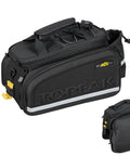 MTX Trunk Bag DXP for bikes, showing expandable top and side panniers, made of weatherproof 600 denier polyester, QuickTrack compatible.