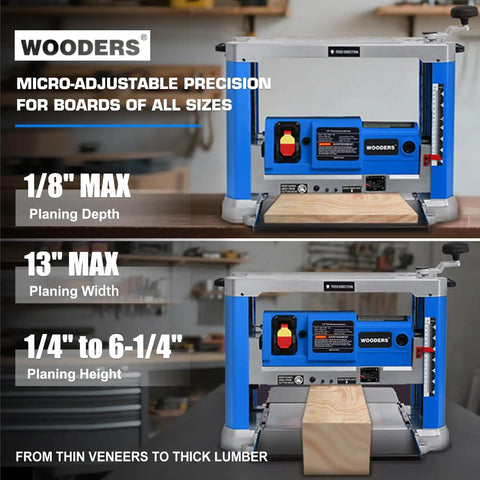 13 Inch Benchtop Thickness Planer With 15 Amp Motor Four HSS Blades 2000W All Copper Motor Overload Protection For Woodworking