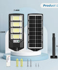 Built Tough Heavy Duty Solar Outdoor Flood Lights With Smart Motion Sensor and Dusk To Dawn Automatic Activation and Ultra Bright IP66 Waterproof Wireless Security Spotlights For Backyard Gate Driveway with dimensions and accessories.