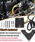 Slight correction rectifier kit showing pre-installed harness, aluminum relocation bracket, and mounting hardware.