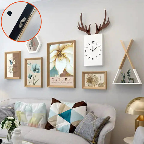 Wall art hung with Go-To Drywall Screws Kit With 220 Black Wood Screws In 5 Sizes For Sheetrock And Picture Frames on gray wall