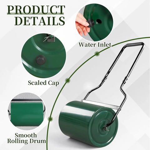 Beefed Up Heavy Duty Lawn Roller 8 Gallon Water Or Sand Fill With Drain Plug And U Shaped Handle For Push Or Pull Operation