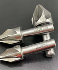 Two 60-degree chamfer end mills (HSS) with 16mm and 20mm diameters for CNC routing