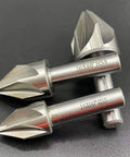Two Carbide Chamfer End Mill 60 Degrees With 6 To 8 Flute Deburring Cutter for CNC Router on black surface