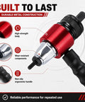 Electric Rivet Gun Adapter Kit with durable construction and ergonomic handle for tight space auto repair and DIY metalwork.