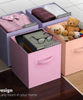 11 Inch Foldable Storage Bins With Handles Set Of 6 In Pastel Orange Purple And Pink, used for organizing toys and clothes in playroom