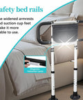 Bed rails for seniors with adjustable height, storage pocket, and easy assist side rails to prevent falls, fits under mattress.
