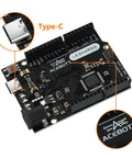 Leonardo R3 Microcontroller Development Board With USB Cable Kit For Easy Prototyping And DIY Projects, Plug And Play Arduino IDE Compatible, 20 Digital IO And 12 Analog Inputs, 16MHz Clock, ICSP Header, Reset Button, black PCB with Type-C port