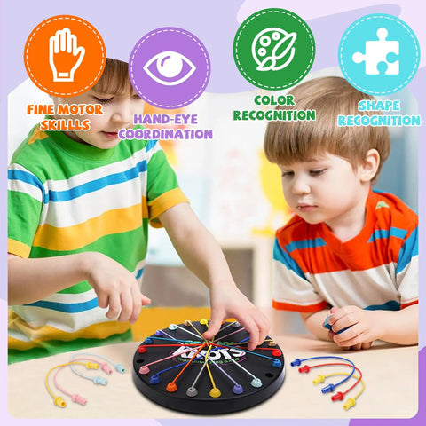 Kids playing with Rope Untangling Puzzle Kit 10 Twisted Rope Challenges for Adults and Kids Strategy Untangle Game
