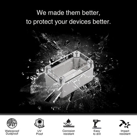 Junction Box With Mounting Plate For DIY Projects Clear Cover Plastic Enclosure IP67 Waterproof Dustproof 110x80x70mm 4.3x3.1x2.8 Inches Ideal For Home And Workshop, clear-cover ABS box