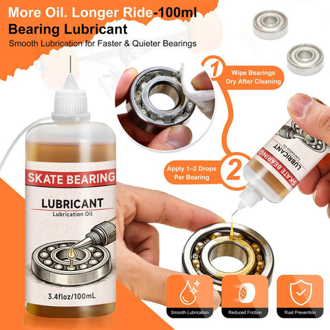 Hands applying oil from All In One Skate Bearing Cleaning Kit Portable Maintenance System With Cleaning Bottle 200ml Cleaner 100ml Lubricant