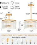 Dimensions and specifications of Gold 12 Inch Semi Flush Mount Crystal Ceiling Light Fixture With 38 Crystal Beads