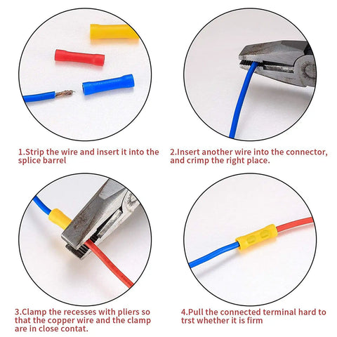 150 Pcs Electrical Butt Connectors Kit Insulated Butt Splice Crimp Wire Connectors Assorted Straight Wire Terminals For Automotive Wiring Built Tough Copper Core Terminals For Fast Reliable Electrical Jobs demonstration use with pliers and wires