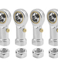 Four Pack PHSB4 Steel Rod End Bearings With 1/4 Inch Bore And 1/4-28 Right Hand Female Thread Pre Lubricated For Hydraulic Cylinders Cnc Machines, silver metal construction.