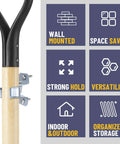 Heavy Duty Metal Spring Clip Hangers 30 Pack Wall Mount Organizer for garage with feature icons and mounted tool handle.