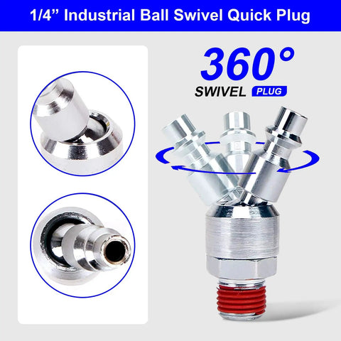 Heavy Duty 20-Piece Air Tool Kit With One Quarter Inch NPT Fittings, 1/4" industrial ball swivel plug for garage inflation