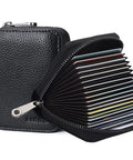 RFID Blocking Card Holder With Zipper Genuine Leather Small Wallet For Women And Men 20 Card Slots Slim Yet Durable Everyday Carry Secure Black Leather Wallet