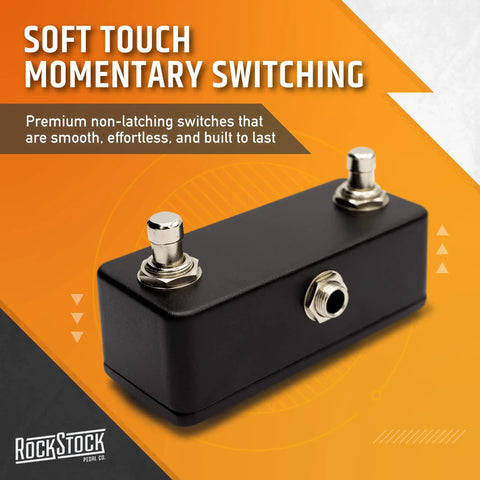 Dual Foot Switch Pedal For Guitar Effects With TRS Expansion To Extend Your Auxiliary Guitar Effects Processor Hand Wired And Built For The Road Matte Black Gig Ready Gear displayed on an orange background
