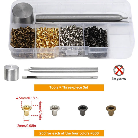 2mm Grommets Eyelets Kit With Tool 800Pcs 4 Colors Copper Plated Grommet Kit For Shoes Bags Clothing Belts And Leather Craft DIY Projects With Portable Plastic Storage Box Keeps Grommets Organized And Ready To Use