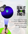 Leak Saver Direct Inject Ultimate 3-in-1 AC leak sealer: black UV flashlight with blue glow