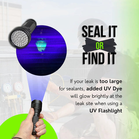 Direct Inject UV Dye Leak Sealer For Small Systems Up To 1 Ton, Easy Leak Detection with flashlight on appliance