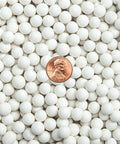 8 Pound Ceramic Tumbling Media Balls For Rock Tumblers Reusable White Alumina Pellets Three Tenths Inch Diameter with penny for scale