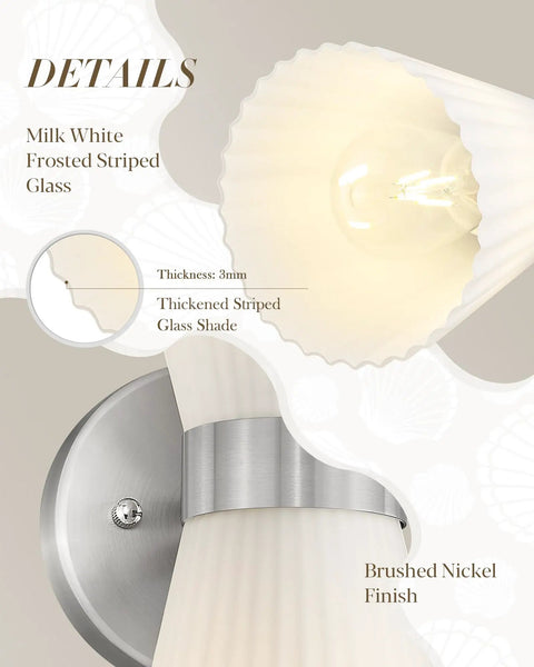 HWH Wall Sconces Set of 2, Indoor Up Down Wall Light, 5HZG97B-2W-2PK BN, close-up of frosted glass shade with brushed nickel mount.