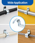 Heavy Duty One Hole 1/2 Emt Straps 100 Pack Zinc Plated Steel Conduit Clamps For Electrical Tubing installed on various surfaces.